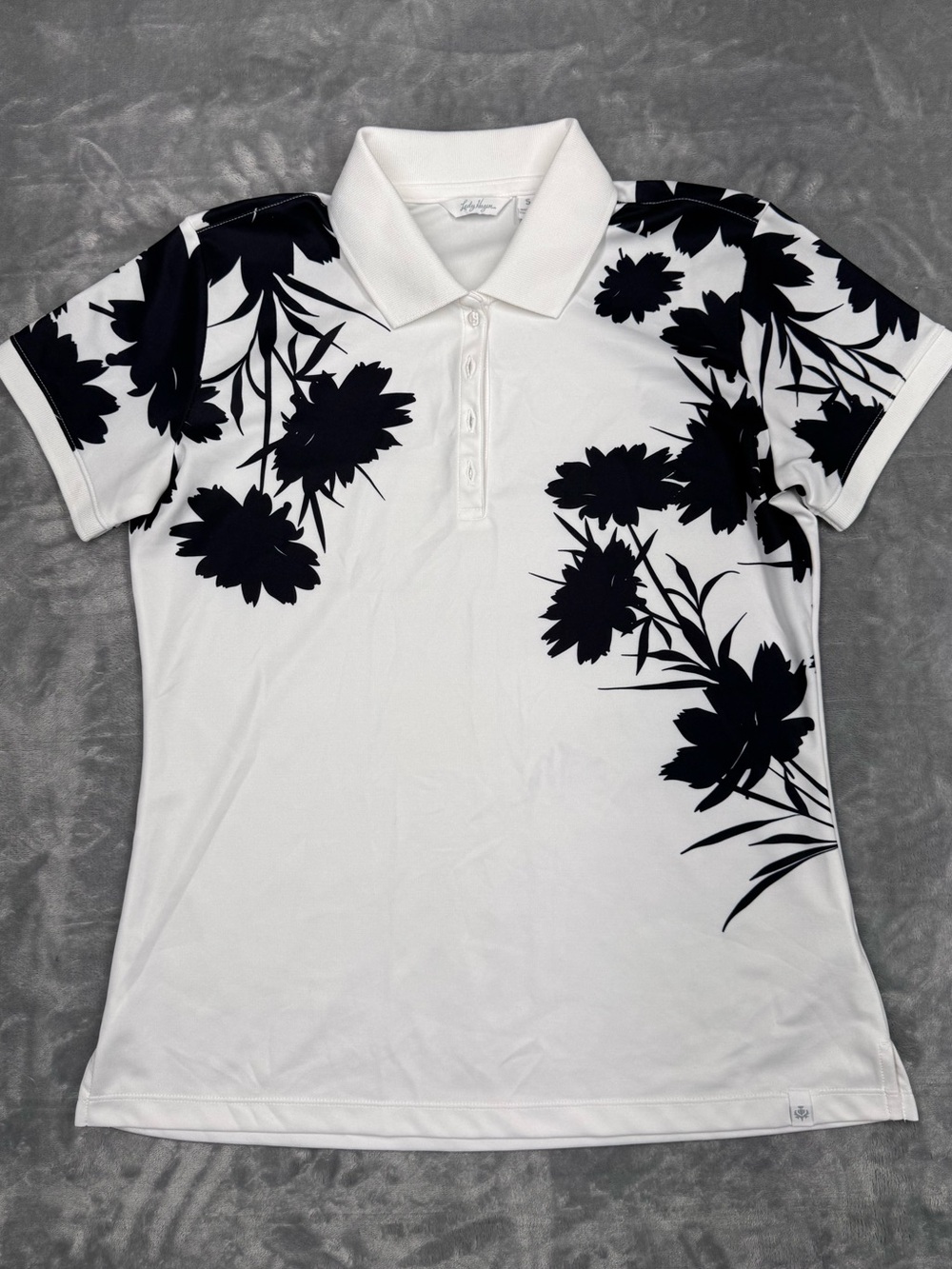 Lady Hagen White Polo Shirt with Black Floral Print